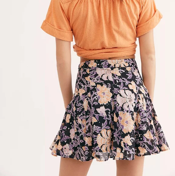 Free people floral pleated mini skirt, 25", black - Picture 3 of 10